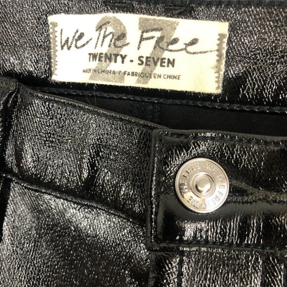 We The Free Phoenix Coated Liquid Black Pleather Button Fly Skinny Jeans 27 - Picture 11 of 15